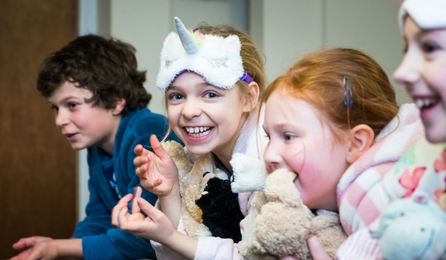 Excited students enjoying overnight stay at school