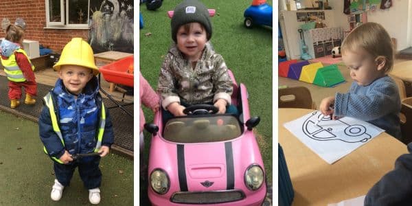 Toddlers having fun with cars and safety