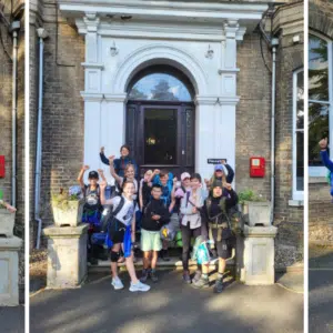 children cheering at the front door