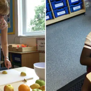 children chopping up fruit