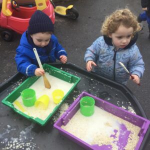 students getting involved in sensory play